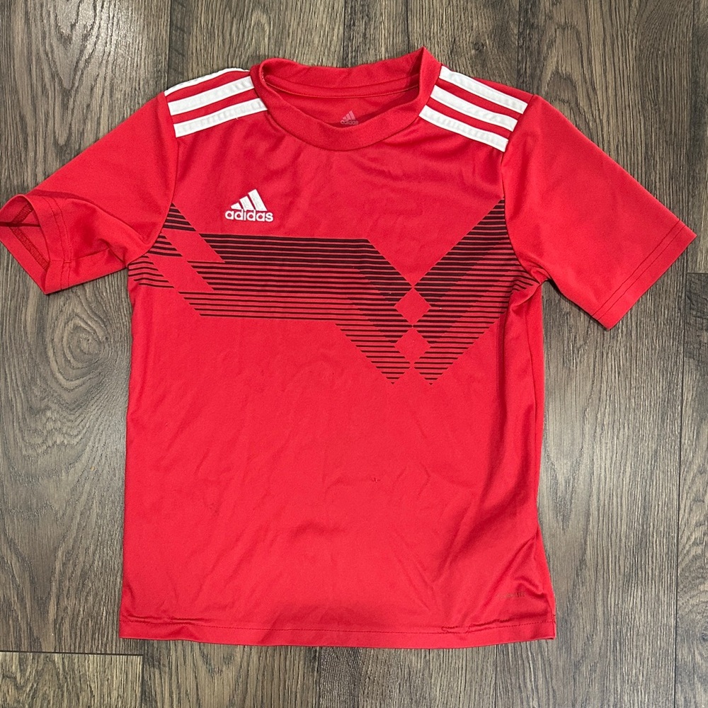 Adidas Kids Red and White Striped Tee